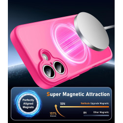 Natiiozie Coque pour iPhone 17, Protection de l'objectif, Rose Rouge | Compatible avec MagSafe, Magnétique, Etui Translucide Mat
