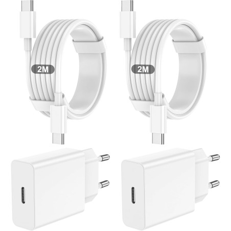 2Pack Chargeur USB C Rapide, Prise Adaptateur Secteur Type C Telephone Charge pour iPhone 17/16/15/Pro/Pro Max/Plus/pour iPad/po