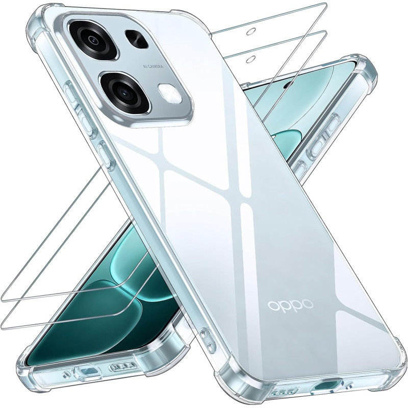 Yohii Coque pour Oppo A6 Pro 5G/4G avec 2 Pièces de Verre Trempé, [Protection de l'Appareil Photo] Housse Antichoc Transparente,
