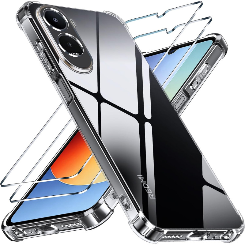 Yohii coque pour xiaomi rougemi a7 pro/poco c81 / c81 pro avec 2 verre trempé, protection caméra antichoc bumper protection avec