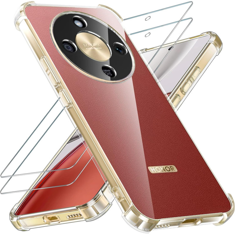Yohii Coque Transparent TPU pour Honor Magic 8 Lite 5G Aver 2 Pièces Verre Trempé, [Protection de la caméra] Soft Anti Jaunissem
