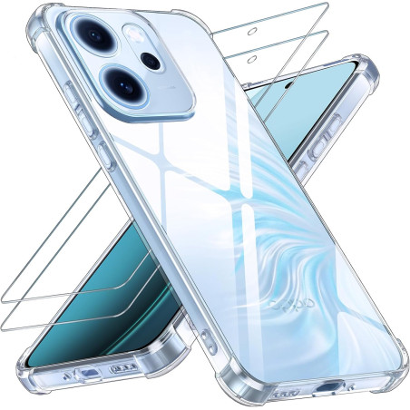 Yohii Coque pour Oppo Reno14 F/Reno 14F/Reno 14 FS avec 2 Pièces Verre Trempé, [Protection Appareil Photo] Housse Antichoc Trans