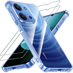 Yohii coque de protection pour xiaomi rougemi 15c 4g/5g / poco c85 crystal - avec 2 pièces de protection blindée en verre blindé