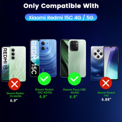 Yohii coque de protection pour xiaomi rougemi 15c 4g/5g / poco c85 crystal - avec 2 pièces de protection blindée en verre blindé