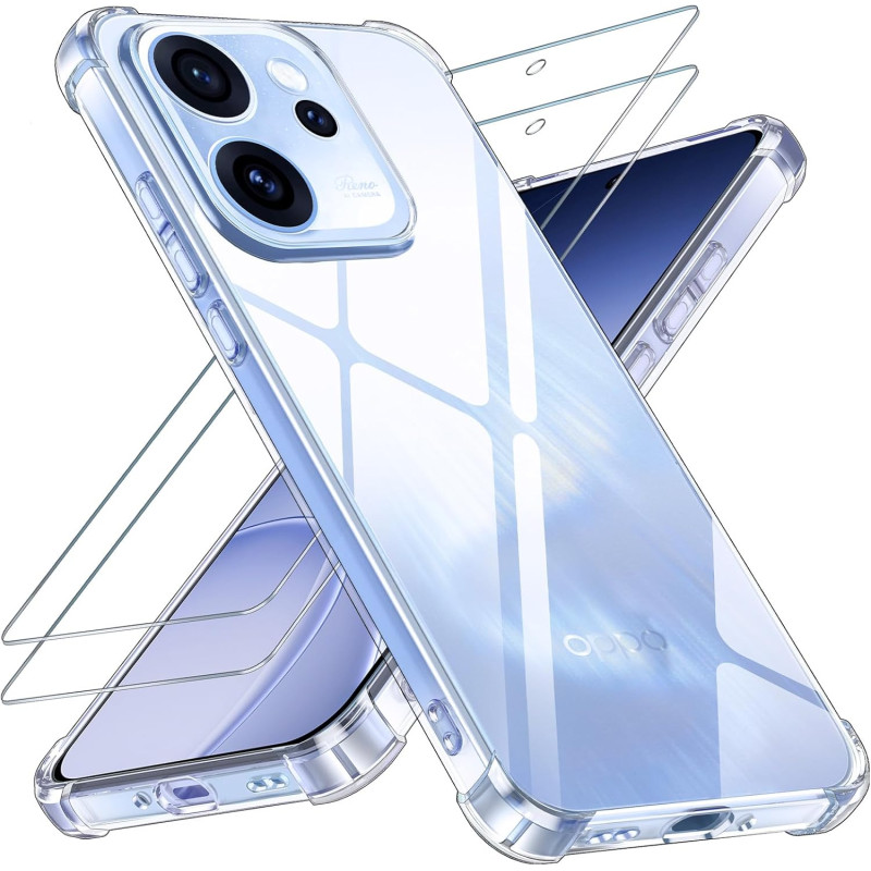 Yohii Coque pour Oppo Reno15 F/Reno 15F/Reno 15 FS avec 2 Pièces de Verre Trempé, [Protection de la Caméra] Housse Antichoc Tran