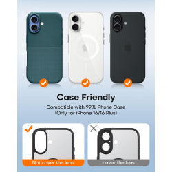 TAURI Lot de 2 Protecteurs d'Objectif de Caméra pour iPhone 16 6,1"/iPhone 16 Plus 6,7", Couverture Complète en Verre Trempé 9H 