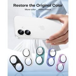 TAURI Lot de 2 Protecteurs d'Objectif de Caméra pour iPhone 16 6,1"/iPhone 16 Plus 6,7", Couverture Complète en Verre Trempé 9H 