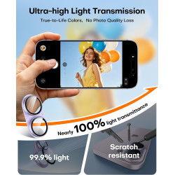 TAURI Lot de 2 Protecteurs d'Objectif de Caméra pour iPhone 17 6,3", Couverture Complète en Verre Trempé 9H Anneau, Plaque Métal