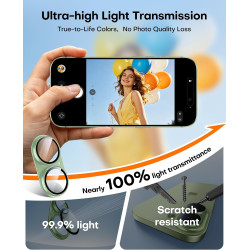 TAURI Lot de 2 Protecteurs d'Objectif de Caméra pour iPhone 17 6,3", Couverture Complète en Verre Trempé 9H Anneau, Plaque Métal