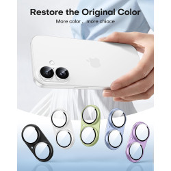 TAURI Lot de 2 Protecteurs d'Objectif de Caméra pour iPhone 17 6,3", Couverture Complète en Verre Trempé 9H Anneau, Plaque Métal