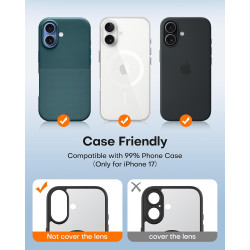 TAURI Lot de 2 Protecteurs d'Objectif de Caméra pour iPhone 17 6,3", Couverture Complète en Verre Trempé 9H Anneau, Plaque Métal