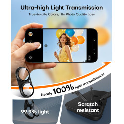 TAURI Lot de 2 Protecteurs d'Objectif de Caméra pour iPhone 17 6,3", Couverture Complète en Verre Trempé 9H Anneau, Plaque Métal