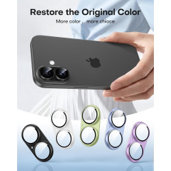 TAURI Lot de 2 Protecteurs d'Objectif de Caméra pour iPhone 17 6,3", Couverture Complète en Verre Trempé 9H Anneau, Plaque Métal
