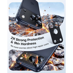 TAURI Lot de 2 Protecteurs d'Objectif de Caméra pour iPhone 17 Pro Max 6,9", Couverture Complète en Verre Trempé 9H Anneau, Plaq