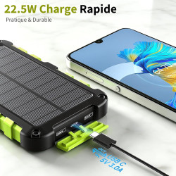 Batterie Externe Solaire 26800mAh PD 22,5W Chargeur Solaire avec 2 Ports USB et Une Entrée USB-C Charge Rapide Batterie Solaire 