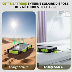 Batterie Externe Solaire 26800mAh PD 22,5W Chargeur Solaire avec 2 Ports USB et Une Entrée USB-C Charge Rapide Batterie Solaire 