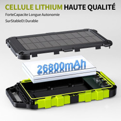 Batterie Externe Solaire 26800mAh PD 22,5W Chargeur Solaire avec 2 Ports USB et Une Entrée USB-C Charge Rapide Batterie Solaire 