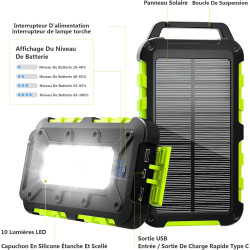 Batterie Externe Solaire 26800mAh PD 22,5W Chargeur Solaire avec 2 Ports USB et Une Entrée USB-C Charge Rapide Batterie Solaire 