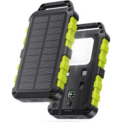 Batterie Externe Solaire 10000mAh Charge Rapide PD 22,5W Étanche IPX6, 3 Ports de Sortie, Lampe LED 3 Modes, Boussole, 2 Câbles 