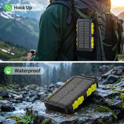 Batterie Externe Solaire 10000mAh Charge Rapide PD 22,5W Étanche IPX6, 3 Ports de Sortie, Lampe LED 3 Modes, Boussole, 2 Câbles 