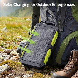 Batterie Externe Solaire 10000mAh Charge Rapide PD 22,5W Étanche IPX6, 3 Ports de Sortie, Lampe LED 3 Modes, Boussole, 2 Câbles 