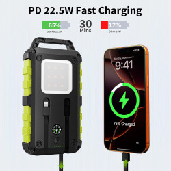 Batterie Externe Solaire 10000mAh Charge Rapide PD 22,5W Étanche IPX6, 3 Ports de Sortie, Lampe LED 3 Modes, Boussole, 2 Câbles 