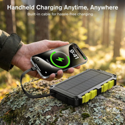 Batterie Externe Solaire 10000mAh Charge Rapide PD 22,5W Étanche IPX6, 3 Ports de Sortie, Lampe LED 3 Modes, Boussole, 2 Câbles 