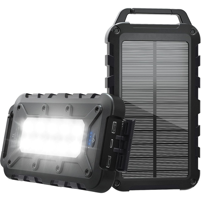 Batterie Externe Solaire 10000mAh PD 22,5W Chargeur Solaire avec 2 Ports USB et Une Entrée USB-C Charge Rapide Batterie Solaire 