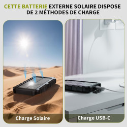 Batterie Externe Solaire 10000mAh PD 22,5W Chargeur Solaire avec 2 Ports USB et Une Entrée USB-C Charge Rapide Batterie Solaire 