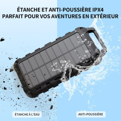 Batterie Externe Solaire 10000mAh PD 22,5W Chargeur Solaire avec 2 Ports USB et Une Entrée USB-C Charge Rapide Batterie Solaire 