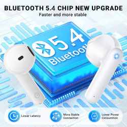 Ecouteurs bleutooth sans fil, kauguo écouteurs sans fil 5.4 avec 4 enc réduction antibruit mic 42h durée écran led contrôle tact