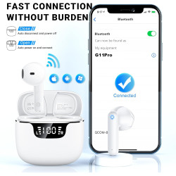Ecouteurs bleutooth sans fil, kauguo écouteurs sans fil 5.4 avec 4 enc réduction antibruit mic 42h durée écran led contrôle tact