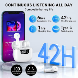 Ecouteurs bleutooth sans fil, kauguo écouteurs sans fil 5.4 avec 4 enc réduction antibruit mic 42h durée écran led contrôle tact