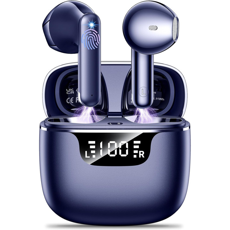 Ecouteurs bleutooth sans fil, oreillette bleutooth avec 4 enc réduction antibruit mic ipx6 étanche 42h durée écran led hifi stér