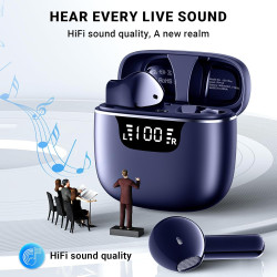 Ecouteurs bleutooth sans fil, oreillette bleutooth avec 4 enc réduction antibruit mic ipx6 étanche 42h durée écran led hifi stér