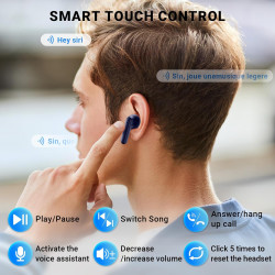 Ecouteurs bleutooth sans fil, oreillette bleutooth avec 4 enc réduction antibruit mic ipx6 étanche 42h durée écran led hifi stér