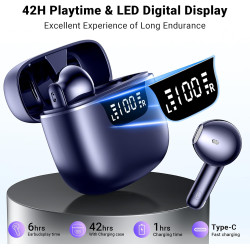 Ecouteurs bleutooth sans fil, écouteurs sans fil 5.4 avec 4 enc réduction antibruit mic hifi stéréo ipx6 étanche 42h durée écran