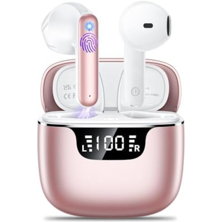 Ecouteurs bleutooth sans fil, kauguo écouteurs sans fil 5.4 avec 4 enc réduction antibruit mic hifi stéréo ipx6 étanche 42h duré