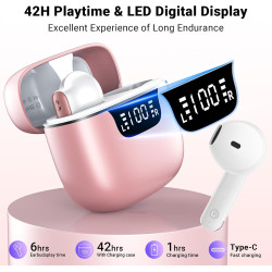Ecouteurs bleutooth sans fil, kauguo écouteurs sans fil 5.4 avec 4 enc réduction antibruit mic hifi stéréo ipx6 étanche 42h duré