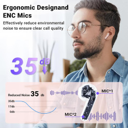 Ecouteurs bleutooth sans fil, kauguo écouteurs sans fil 5.4 avec 4 enc réduction antibruit mic hifi stéréo ipx6 étanche 42h duré