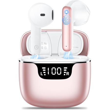 Ecouteurs bleutooth sans fil, oreillette bleutooth 5.4 avec 4 enc réduction antibruit or rose