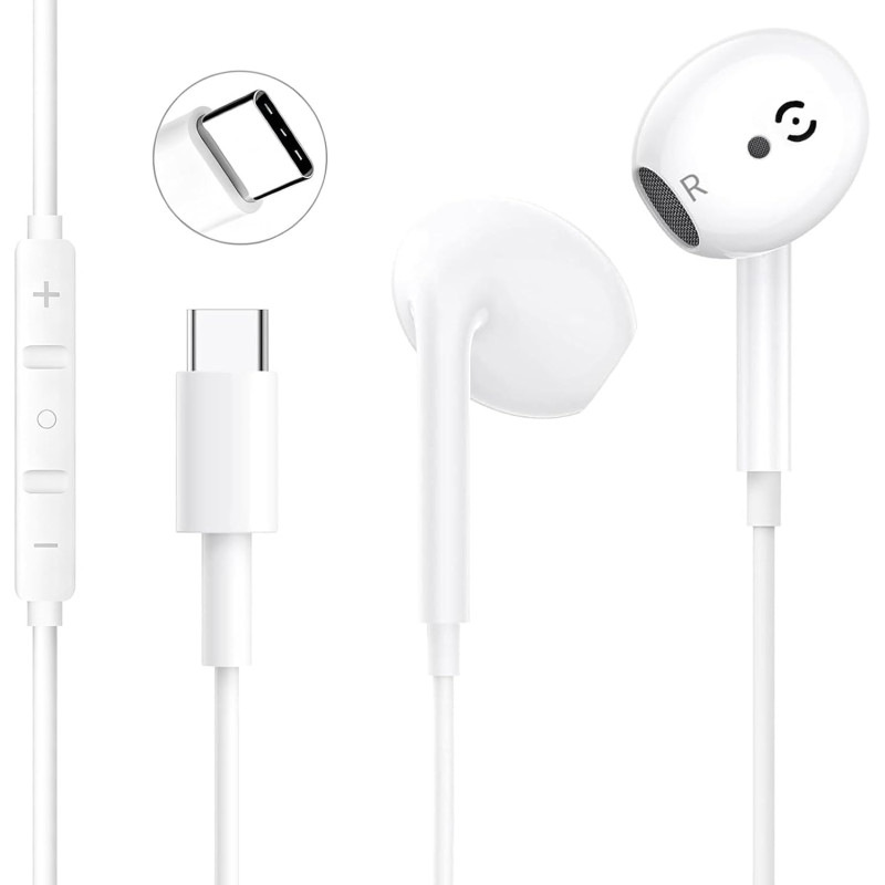 Écouteurs Filaires USB-C pour iPhone 17/16/16e/15 Pro Max, Écouteurs Intra-Auriculaires Hi-FI Stéréo USB C avec Microphone et Co