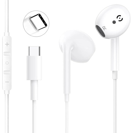 Écouteurs Filaires USB-C pour iPhone 17/16/16e/15 Pro Max, Écouteurs Intra-Auriculaires Hi-FI Stéréo USB C avec Microphone et Co