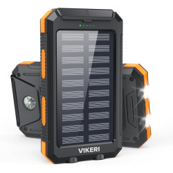 Vikeri chargeur solaire 26800 mah, batterie externe solaire etanche, port usb-c pour une charge rapide, batterie solaire avec 4 
