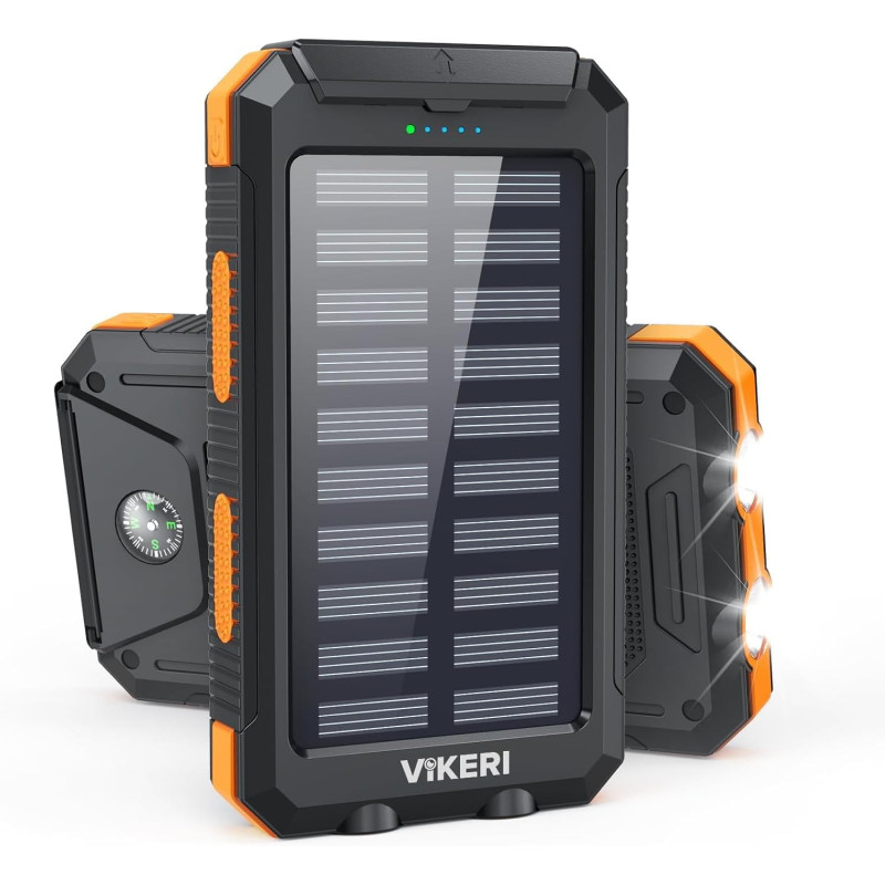 Vikeri chargeur solaire 26800 mah, batterie externe solaire etanche, port usb-c pour une charge rapide, batterie solaire avec 4 
