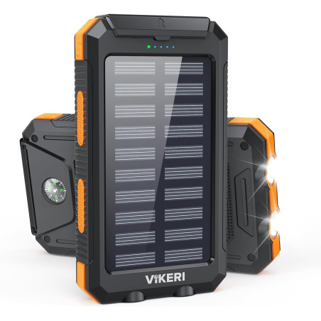 Vikeri chargeur solaire 26800 mah, batterie externe solaire etanche, port usb-c pour une charge rapide, batterie solaire avec 4 