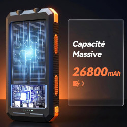Vikeri chargeur solaire 26800 mah, batterie externe solaire etanche, port usb-c pour une charge rapide, batterie solaire avec 4 