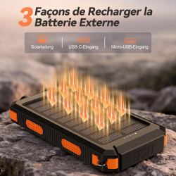 Vikeri chargeur solaire 26800 mah, batterie externe solaire etanche, port usb-c pour une charge rapide, batterie solaire avec 4 