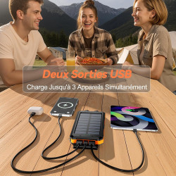 Vikeri chargeur solaire 26800 mah, batterie externe solaire etanche, port usb-c pour une charge rapide, batterie solaire avec 4 