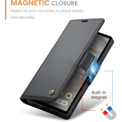 Coque pour Google Pixel 7A, Housse Premium en Cuir PU, RFID Protection, Portefeuille Rabat Case, Porte Cartes et Fonction Suppor